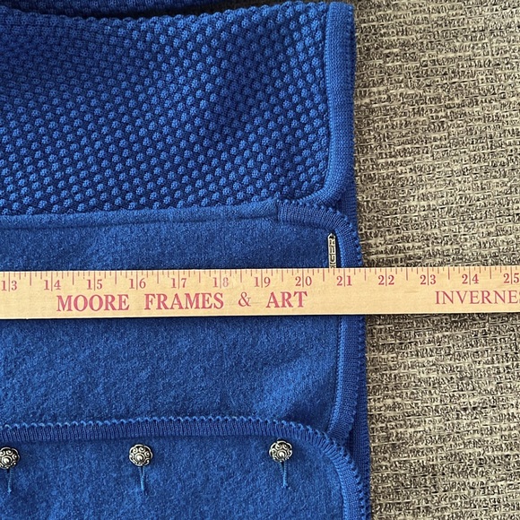 Geiger Collections Royal Blue Mixed Pattern Wool Sweater Cardigan Vintage Chic - Picture 10 of 12